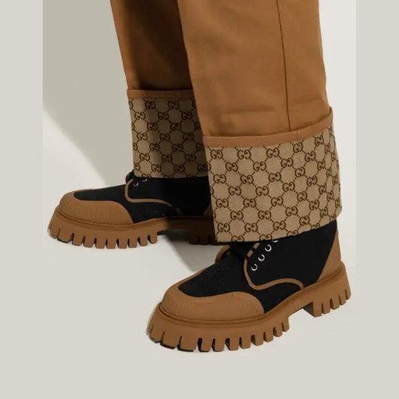 GUCCI MENS BOOTS GG SUPREME LOGO PRINT CANVAS LACE UP sz 8.5 9 - Picture 2 of 15